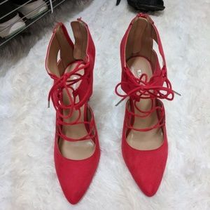 Express red suede heels size 6